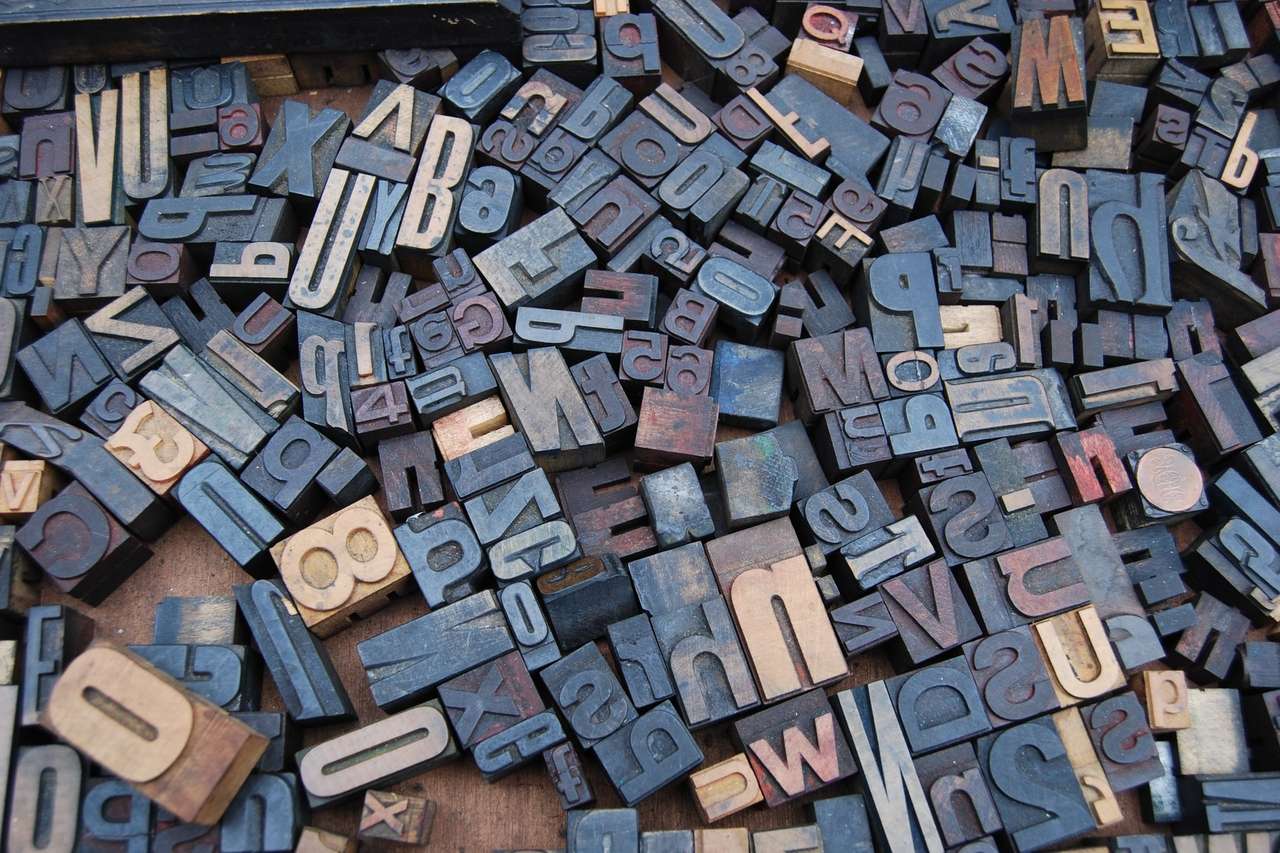 Collection of various wooden letterpress blocks