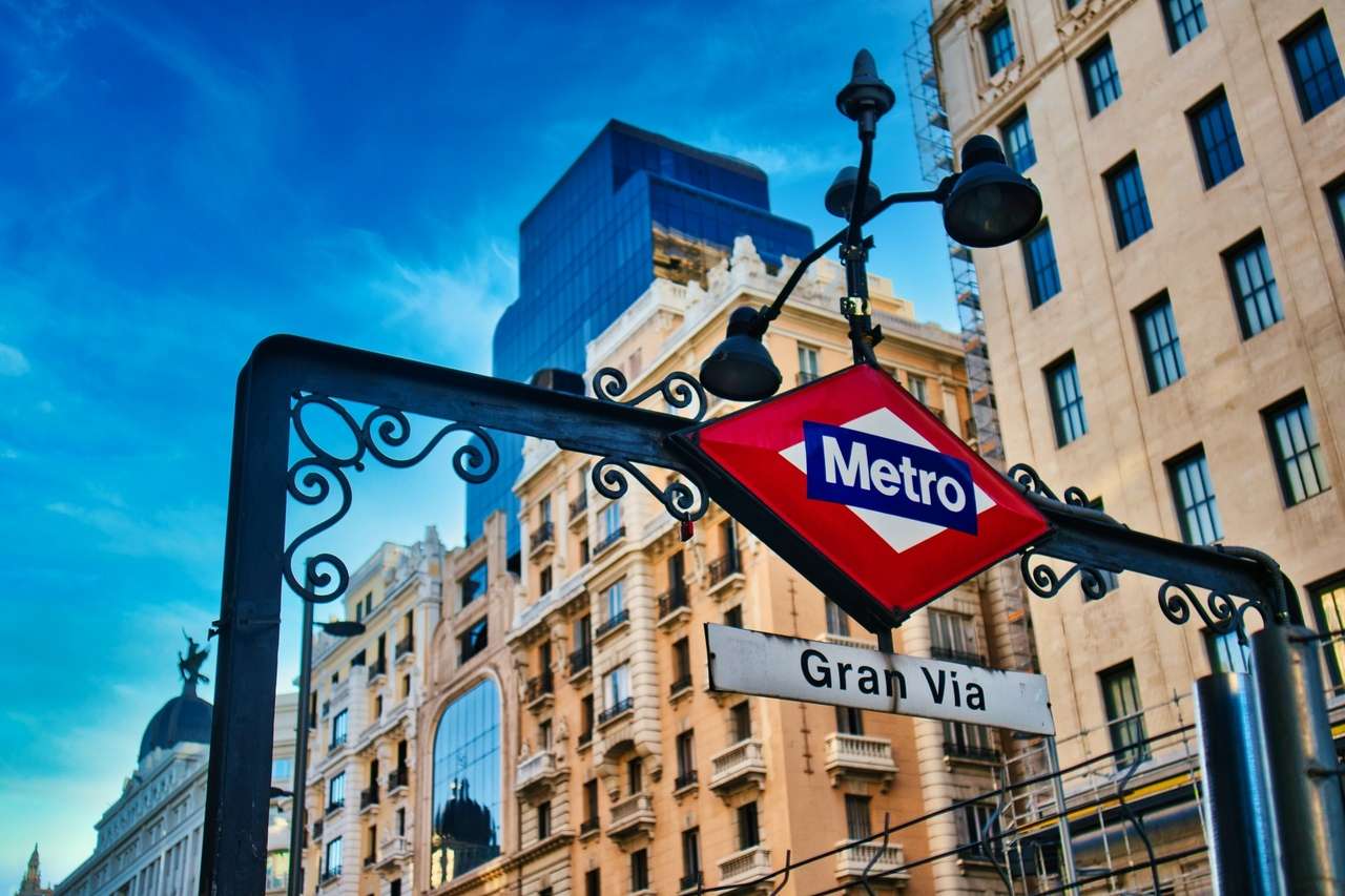 Metro Gran Via station sign in Madrid city