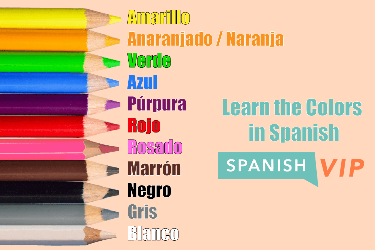 Colored pencils with Spanish color names