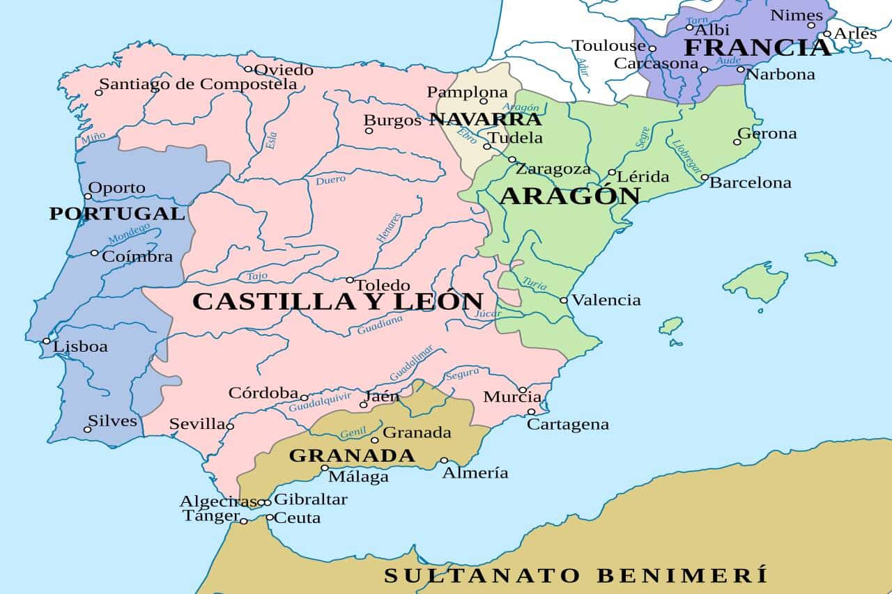 Map showing regions of Spain and neighboring countries