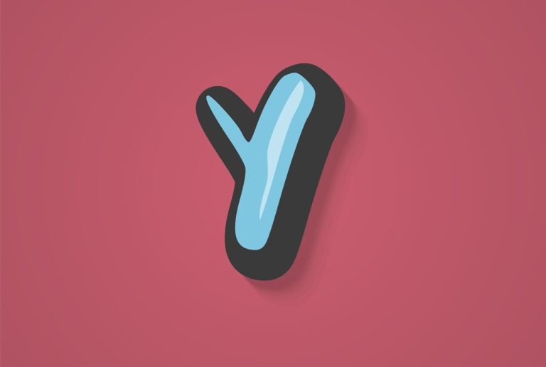Blue letter "Y" on a pink background