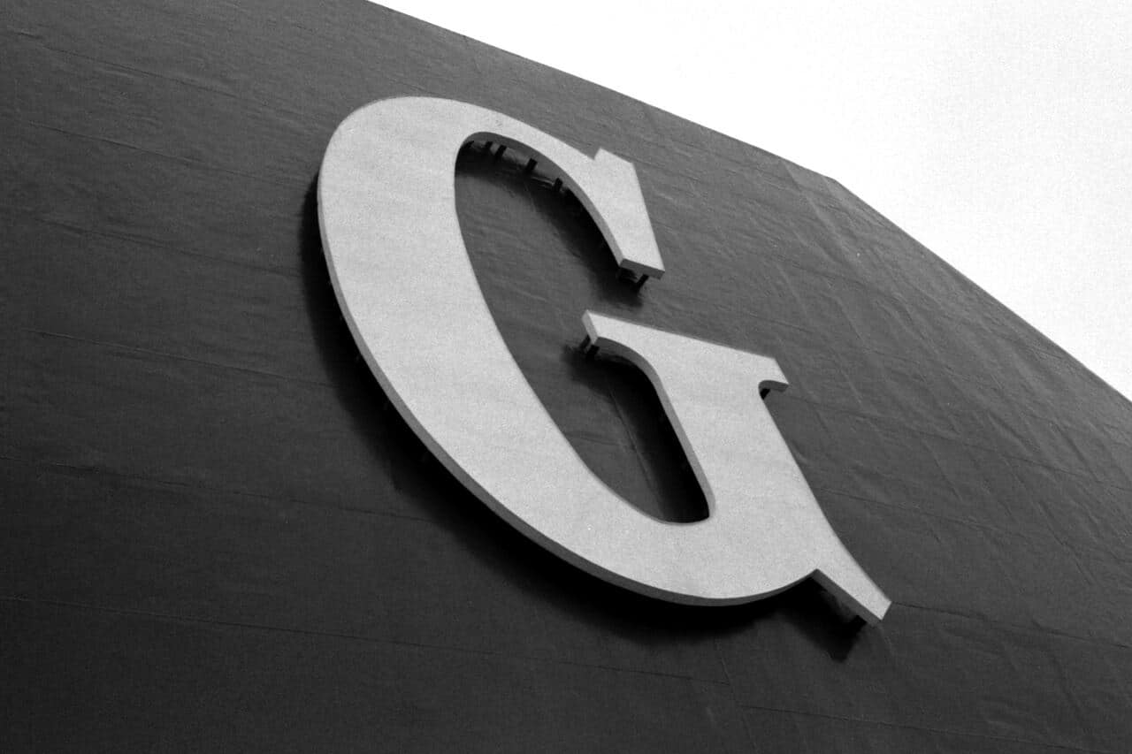 Large letter "G" on a building