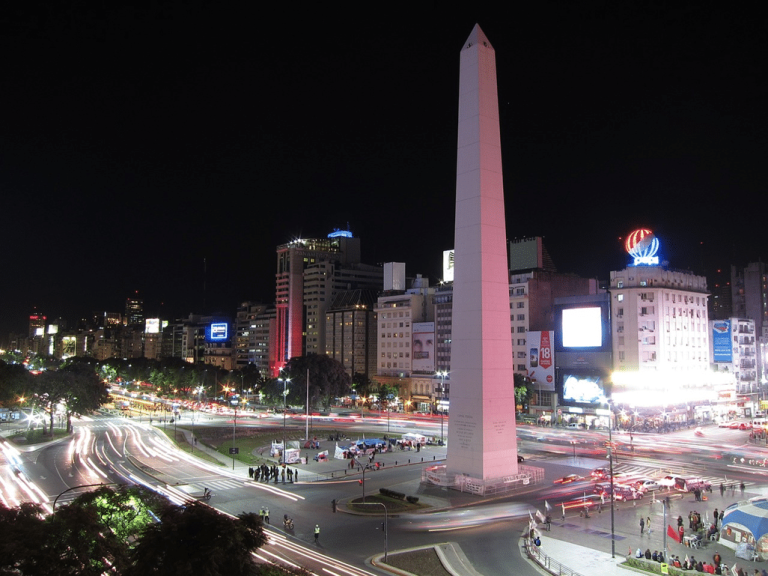 Night view of the Obelisk in Buenos Aires