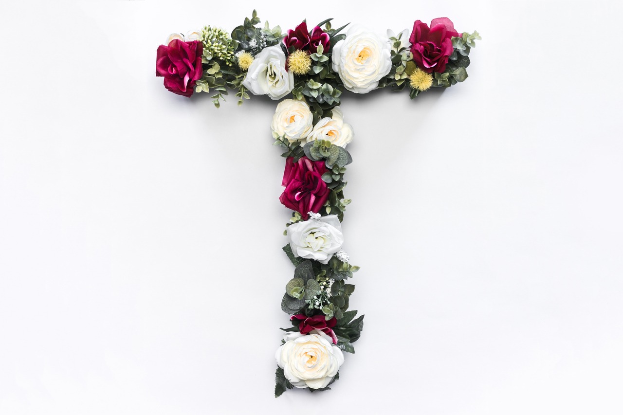 Letter T decorated with flowers
