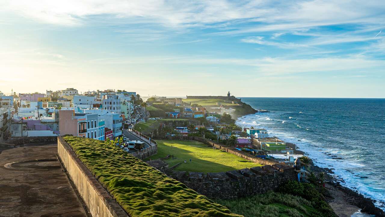 Aerial view of colorful seaside town