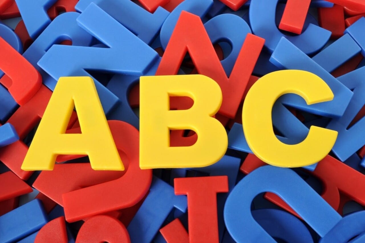 Colorful foam letters A, B, and C