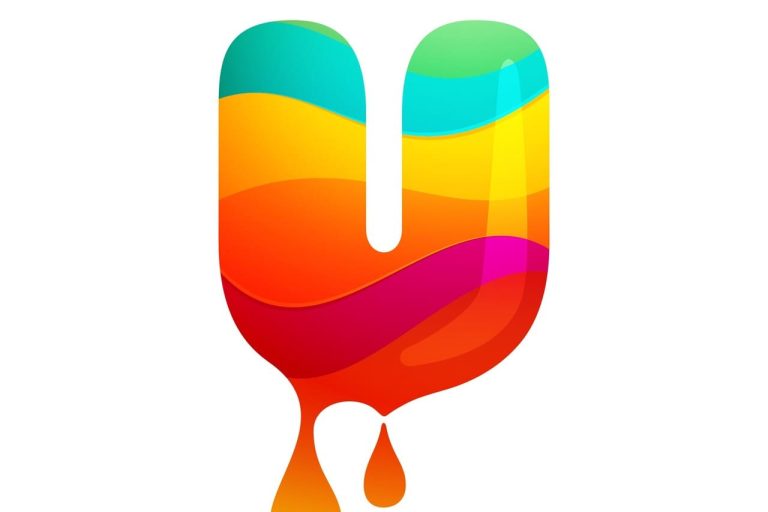 Colorful dripping letter "U" with vibrant layered design